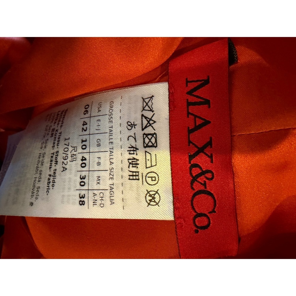 Max & Co Silk Satin Bow Blouse Women 6 Orange Tie Neck Long Sleeve Top Luxury - Picture 11 of 13